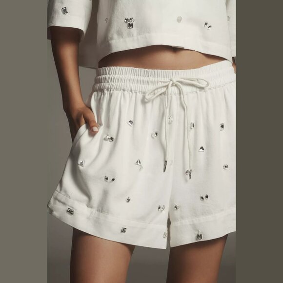 NEW Maeve - Size L, Crystal-Embellished Shorts - White - Picture 2 of 4